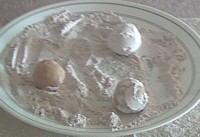 rolling Polvorones de Canela in confectioners' sugar