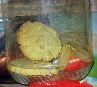 Storing homemade cookies with a slice of apple